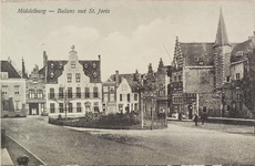 2838 Middelburg - Balans met St. Joris. Gezicht op de Balans te Middelburg met het plantsoen en fontein, de Sint ...