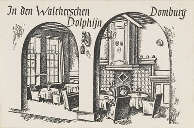 287 In den Walcherschen Dolphijn Domburg. Tekening van het interieur van tearoom-bodega In den Walcherschen Dolphijn ...