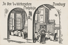 287 In den Walcherschen Dolphijn Domburg. Tekening van het interieur van tearoom-bodega In den Walcherschen Dolphijn ...
