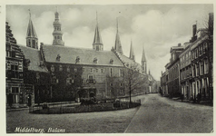 2880 Middelburg. Balans. Gezicht op de Balans te Middelburg met plantsoen, fontein en een deel van de Abdij