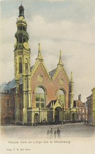 3280 Nieuwe Kerk en Lange Jan te Middelburg. Gezicht op de Nieuwe Kerk en de Abdijtoren aan de Groenmarkt te Middelburg