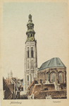 3282 Middelburg Langejan. Gezicht op de Nieuwe Kerk en de Abdijtoren te Middelburg vanuit de Reigerstraat