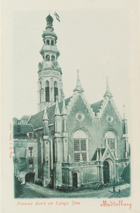 3293 Nieuwe Kerk en Lange Jan Middelburg. Gezicht op de Nieuwe Kerk en de Abdijtoren aan de Groenmarkt te Middelburg