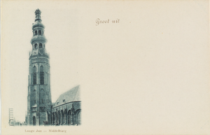 3310 Lange Jan - Middelburg Groet uit. Gezicht op de Abdijtoren en een deel van de Koorkerk te Middelburg