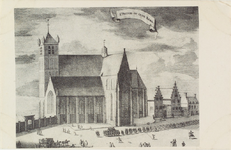 3390 St. Pieters of Oude Kerk. Gezicht op de Oude of Sint Pieterskerk te Middelburg en naastgelegen panden met een ...