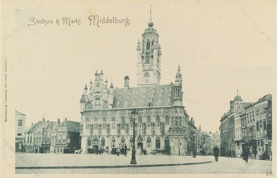 3778 Stadhuis & Markt, Middelburg. Gezicht op het stadhuis aan de Grote Markt te Middelburg met links het begin van de ...