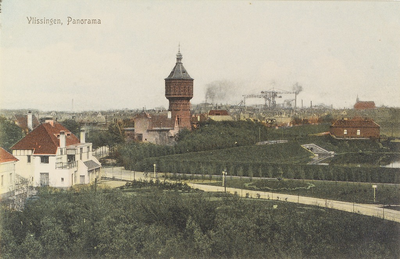 3927 Vlissingen, Panorama. Gezicht op Vlissingen met in het midden de Watertoren