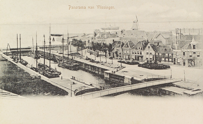 3950 Panorama van Vlissingen. De Marinehaven, de Marinebrug en de Wijnbergse Kade te Vlissingen, met op de achtergrond ...