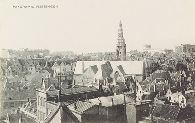 3952 Panorama, Vlissingen. Geizicht op het gebied rond de Sint Jacobskerk te Vlissingen. Op de achtergrond de Bomvrije ...