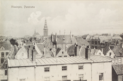3953 Vlissingen, Panorama. Gezicht op een deel van de binnenstad van Vlissingen met in het midden de Sint Jacobstoren