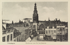 4182 Vlissingen, Kerkstraat met St. Jacobstoren. Gezicht op de Kerkstraat met de Sint Jacobstoren, gezien vanaf het ...
