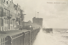 4315 Vlissingen, Boulevard in storm. Gezicht op Boulevard de Ruijter met de Bomvrije of Gevangentoren te Vlissingen bij storm