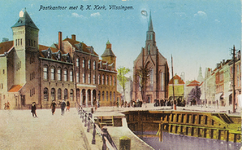 4632 Postkantoor met R. K. Kerk, Vlissingen. Het Postkantoor aan de Steenen Beer en de Rooms Katholieke Kerk te Vlissingen
