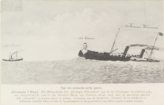 4859 Van het zinkende schip gered. De zinkende mailboot Koningin Wilhelminavan Stoomvaart Maatschappij Zeeland, het ...