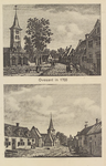 5743 Ovesant in 1700. Gezichten op de Nederlandse Hervormde kerk met viskot en rechts de gemeenteherberg aan het ...