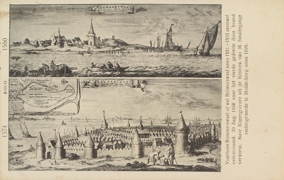 5764 Voorheen Rommerwael of wel Reimerswaal anno 1551-1563 zesmaal overstroomd. 30 Aug. 1558 voor het vierde gedeelte ...