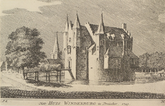 6272 Het Huis Windenburg in Dreischor. 1743. Het slot Windenburg te Dreischor gezien vanuit het westen, naar een ...