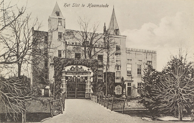 6350 het Slot te Haamstede. De voorzijde van Slot Haamstede te Haamstede, met geaccentueerde poortdeuren en bomen