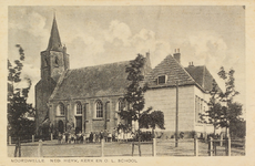 6484 Noordwelle. Ned. Herv. Kerk en O.L. School. Gezicht op de Nederlandse Hervormde kerk met de openbare lagere school ...