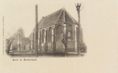 6501 Kerk te Oosterland. Gezicht op de Nederlandse Hervormde kerk en het gemeentehuis (voormalig schoolgebouw) in ...