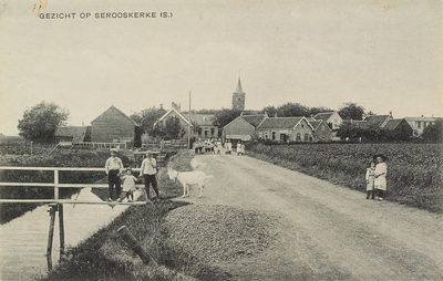 6739 Gezicht op Serooskerke (S.). Gezicht op de Dijkweg in Serooskerke (Schouwen), met op de achtergrond de dorpskern