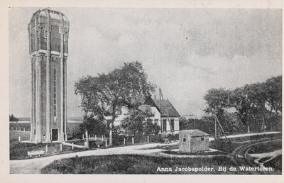 7479 Anna Jacobapolder. Bij de Watertoren. Gezicht op de watertoren in de Anna Jacobapolder (gemeente Sint Philipsland)