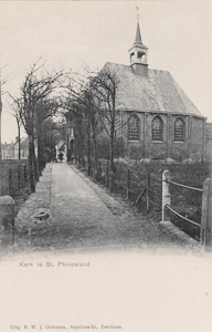 7505 Kerk te St. Philipsland. Gezicht op de Kerklaan en de Nederlandse Hervormde kerk in Sint Philipsland