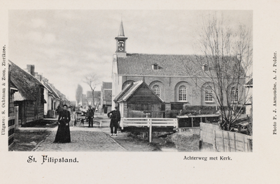 7506 St. Filipsland. Achterweg met Kerk. Gezicht op de Achterweg met de Oud Gereformeerde kerk in Sint Philipsland, met ...