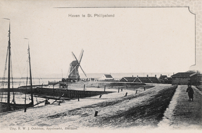 7513 Haven te St. Philipsland. Gezicht op de haven met korenmolen De Hoop in Sint Philipsland