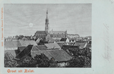 7590 Groet uit Hulst. Panorama van Hulst met de St. Willibrorduskerk