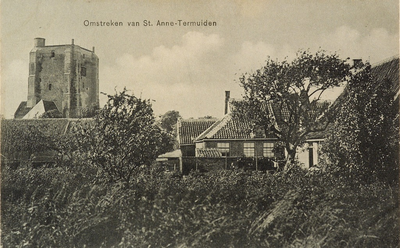 8109 Omstreken van Sint Anne-Termuiden. Gezicht op Sint Anna ter Muiden met de Ned. Herv. kerk