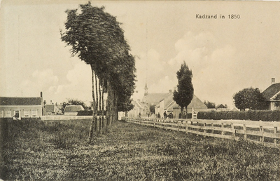 8263 Kadzand in 1850. Gezicht vanuit een wei op het dorp Cadzand