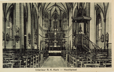 8367 Interieur R. K. Kerk - Hoofdplaat. Het interieur van de R.K. kerk te Hoofdplaat