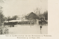 8936 Tuin en Landbouwschuur van den Rentmeester te Hontenisse. Watersnood op 12 Maart 1906. Gezicht op de overstroomde ...