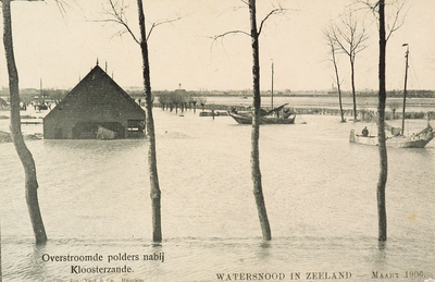 8959 Overstroomde polders nabij Kloosterzande. Watersnood in Zeeland - Maart 1906. Gezicht op de overstromingen in de ...
