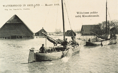 8981 Wilhelmus polder nabij Kloosterzande. Watersnood in Zeeland - Maart 1906. Gezicht op schepen die na de ...