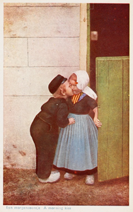 9559 Een morgenzoentje A morning kiss. Pieternella Jobse en Pieter Toutenhoofd (van Ries Toutenhoofd) uit Westkapelle