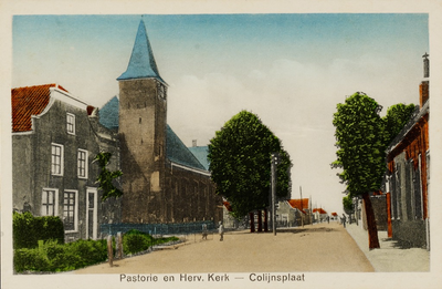 9778 Pastorie en Herv. Kerk - Colijnsplaat. Gezicht op de Havelaarstraat te Colijnsplaat met de pastorie en de ...