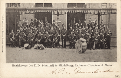 320-207 Muziekkorps der d.d. Schutterij te Middelburg; Luitenant-Directeur J. Morks. Het muziekkorps der dienstdoende ...