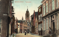 320-229 Middelburg. Vlasmarkt. Gezicht op de Vlasmarkt te Middelburg in de richting van de Markt met op de achtergrond ...