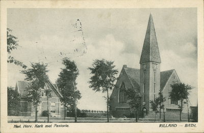 439-171 Ned. herv. Kerk met Pastorie. Rilland-Bath. De Nederlandse Hervormde kerk en pastorie te Rilland-Bath