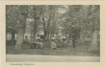 455-1067 Uitspanning Oranjezon.. Poserende personen in de tuin van Uitspanning Oranjezon bij Vrouwenpolder
