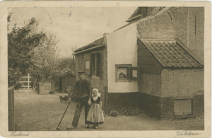 455-1457 Zeeland Walcheren. Een boer met zijn dochtertje op het erf van een boerderij op Walcheren