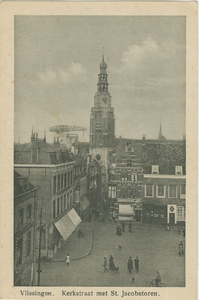 455-239 Vlissingen. Kerkstraat met St. Jacobstoren.. Gezicht op de Sint Jacobstoren en de Kerkstraat te Vlissingen ...