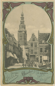 455-241 Vlissingen. St. Jacobstoren.. Gezicht op de Sint Jacobstoren en de Kerkstraat te Vlissingen
