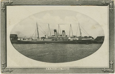 455-358 S.S. Prinses Juliana, Vlissingen. Het vaartuig Prinses Juliana van de Stoomvaart Maatschappij Zeeland in de ...