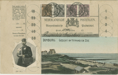 455-408 Domburg. Gezicht op Strand en Zee. Binnenlandse postwissel van de Nederlandsche Posterijen met gezicht op het ...