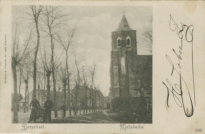 455-687 Dorpstraat. Meliskerke. Gezicht op de Torenstraat te Meliskerke met de toren van de Nederlandse Hervormde kerk