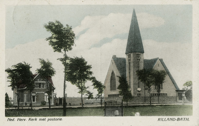 600-203 Ned. Herv. Kerk met pastorie. Rilland-Bath.. De Nederlandse Hervormde kerk met pastorie te Rilland-Bath