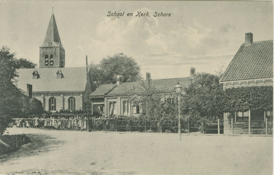 606-15 School en Kerk, Schore. De school en de voormalige Nederlandse Hervormde kerk te Schore